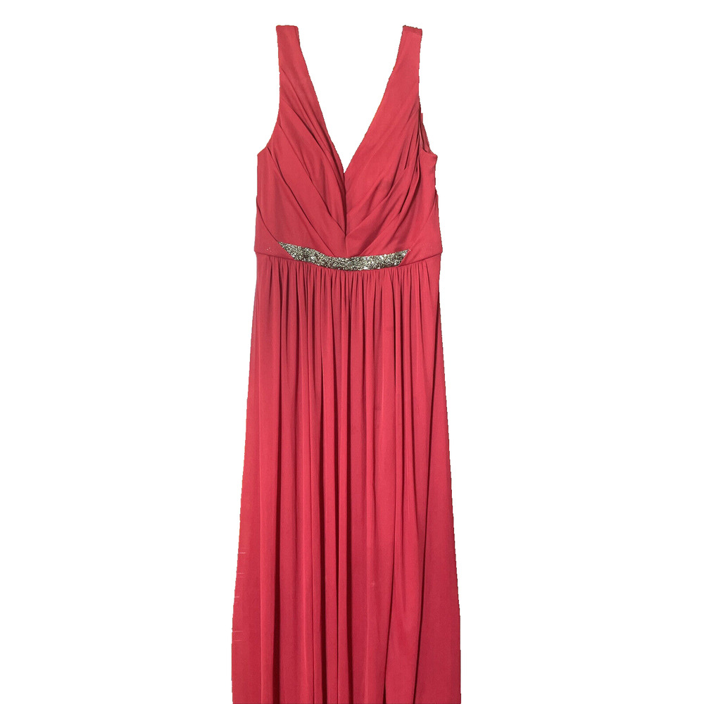 Davids Bridal Bridesmaid Dress Size 12 Mesh Red Burgundy Apple V-Neck Beaded